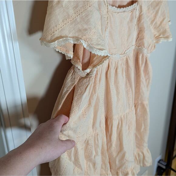 Altar'd State Peach Tiered Flutter Sleeve Lace Eyelet Babydoll Tunic Dress - Picture 7 of 8